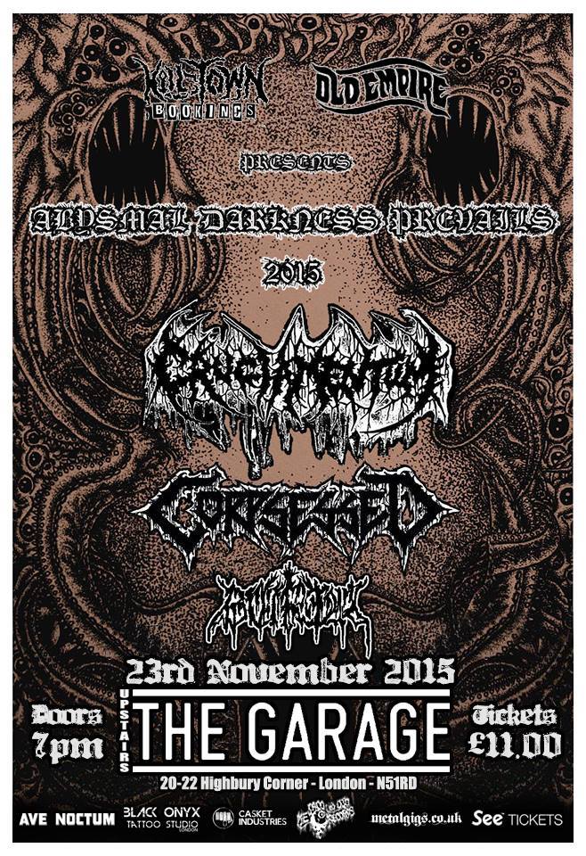 CRUCIAMENTUM / CORPSESSED / BURIAL London flyer