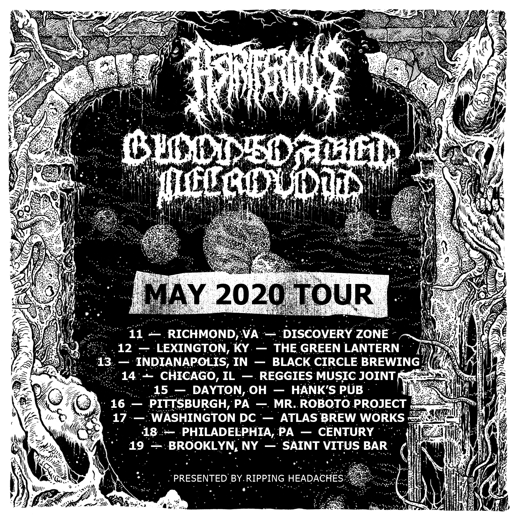 Bloodsoaked Necrovoid & Astriferous East Coast tour flyer 2020