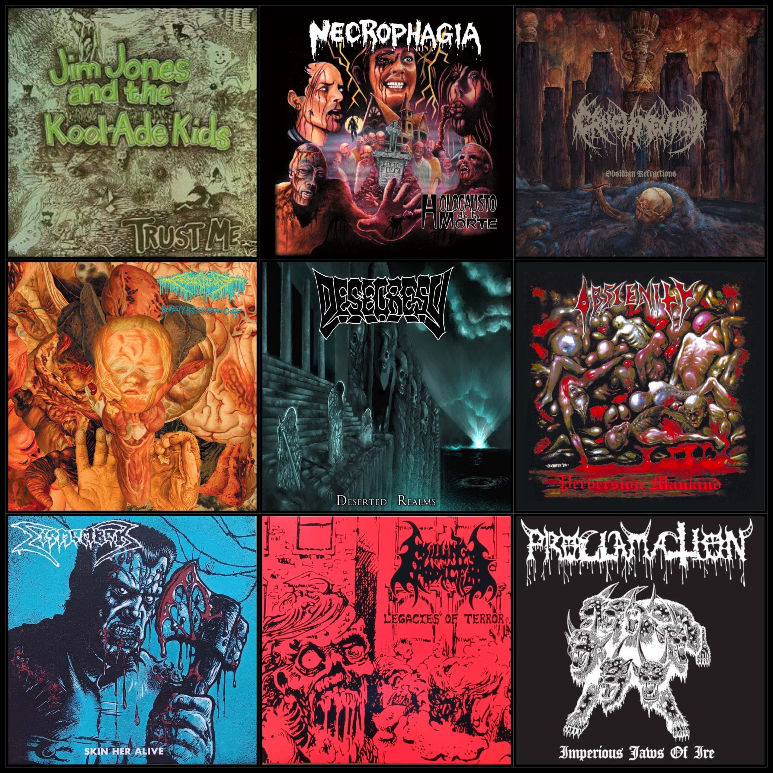 Collage of death metal vinyl releases